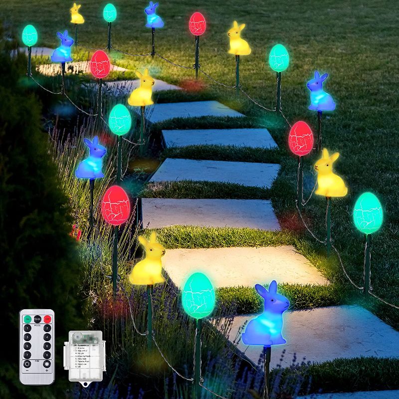 Photo 1 of 43 FT 20 Lights Easter Decoration Easter Eggs Bunny Pathway Lights, 8 Modes Waterproof Colored Easter Eggs String Lights for Indoor Outdoor Path, Lawn, Garden, Tree Easter Decor 