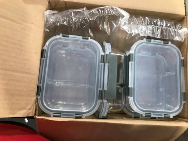 Photo 2 of [5-Pack,22 Oz]Glass Meal Prep Containers 2 Compartments, Airtight Glass Lunch Bento Boxes with Lids, Glass Food Storage Containers, BPA-Free, Microwave, Oven, Freezer and Dishwasher Gray