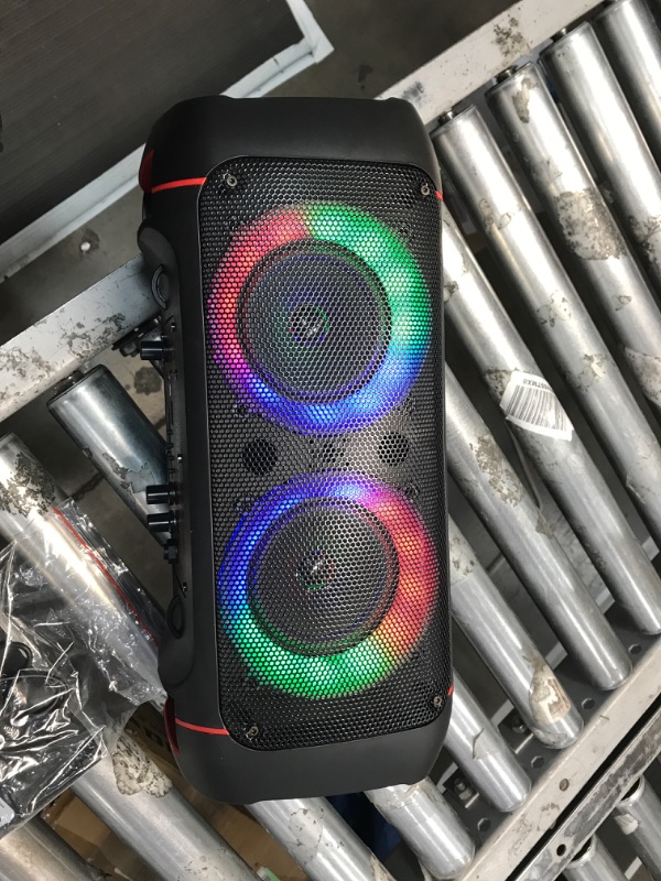 Photo 2 of Max Power Boombox - MPD421 Portable Boombox Stereo Speaker System - Multi LED Ring Lights - Wireless Bluetooth Speaker with Mic and Remote - Rechargeable Battery Perfect for Indoor and Outdoor.