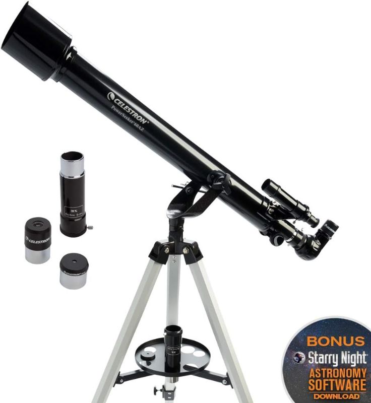 Photo 1 of Celestron - PowerSeeker 60AZ Telescope - Manual Alt-Azimuth Telescope for Beginners - Compact and Portable - Bonus Astronomy Software Package - 60mm Aperture
