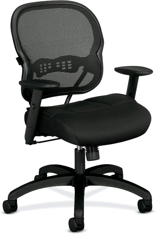 Photo 1 of HON Wave Office Chair Mid Back Mesh Ergonomic Computer Desk Chair - Adjustable Arms, Lumbar Support, Synchro-Tilt Tension Angle Lock Recline, Comfortable Cushion, 360 Swivel Rolling Wheels - Black