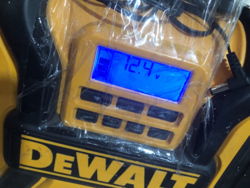 Photo 3 of *USED*PAINT ON ITEM*
DEWALT DXAEPS14 1600 Peak Battery Amp 12V Automotive Jump Starter/Power Station with 500 Watt AC Power Inverter, 120 PSI Digital Compressor, and USB Power , Yellow