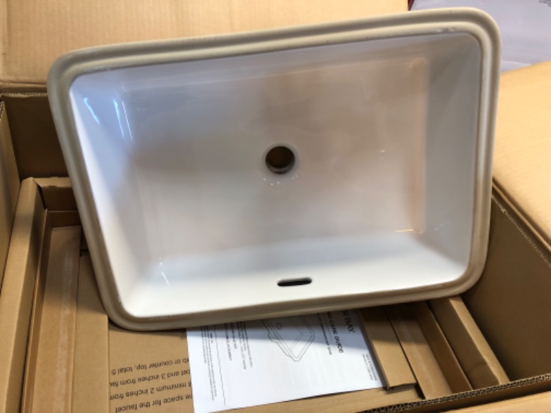 Photo 1 of 21.6 in. Ceramic Rectangular Undermount Bathroom Sink in White with Overflow Drain
