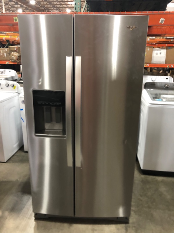 Photo 2 of DENTED FRONT Whirlpool 20.6-cu ft Counter-depth Side-by-Side Refrigerator with Ice Maker (Fingerprint Resistant Stainless Steel)
