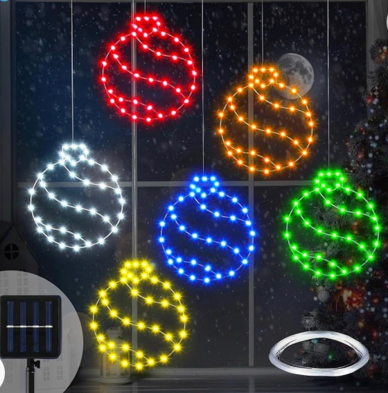 Photo 1 of Jinei 6 Pack Large Solar Christmas Outdoor Lights 16 Inch Christmas Ball Window Decorations Lights Metal Holiday Solar Lights Hanging for Party, Lawn, Yard, Garden, Tree, 6 Colors