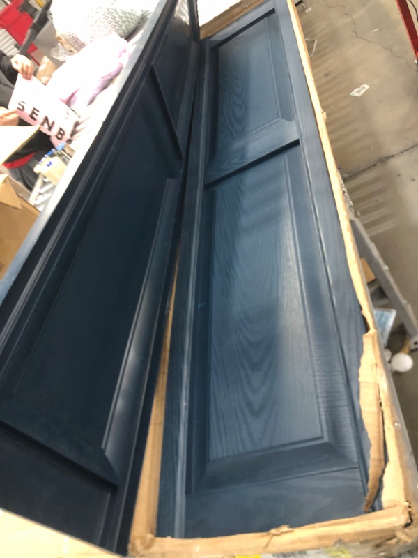 Photo 2 of 15 in. Vinyl Raised Panel Shutters in Midnight Blue - Set of 2 (14.75 in. W X 1 in. D X 70.75 in. H (9.1 Lbs.))
