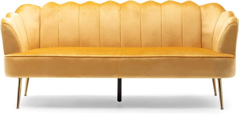 Photo 1 of ***Parts Only***Christopher Knight Home Reitz Channel Stitch 3 Seater Shell Sofa - Velvet - Honey Yellow/Gold
