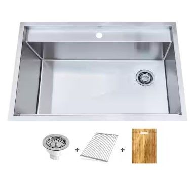 Photo 1 of 16-Gauge Stainless Steel 33 in. Single Bowl Undermount or Drop-In Kitchen Sink with Splash Deck and Offset Drain
