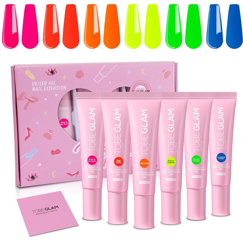 Photo 1 of TOBEGLAM Poly Nail Gel Set, 6 Colors Neon Collection Poly Extension Gel Nail Enhancement Set Builder Nail Gel Summer Colors Bright Pink Green Yellow Blue Manicure DIY Design Nail Art Salon Home