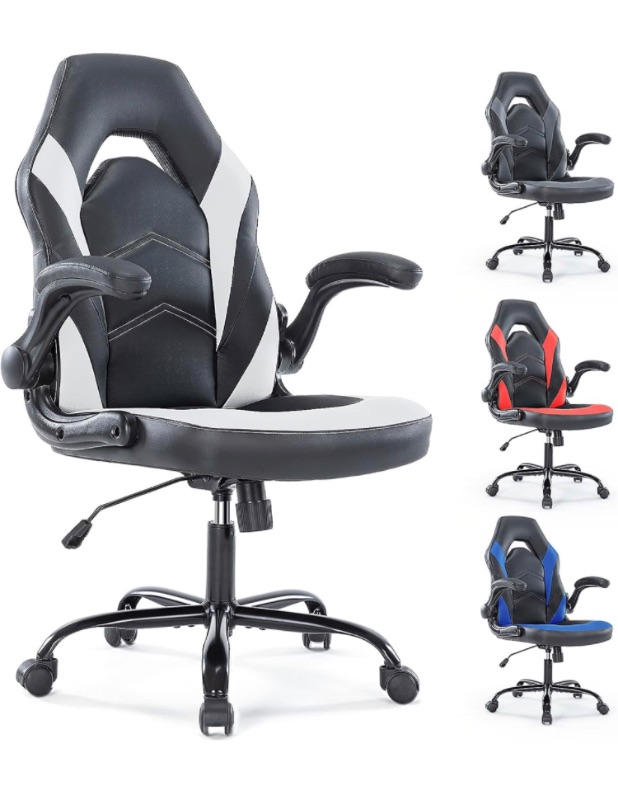 Photo 2 of Gaming Chair - Computer Chair Ergonomic Office Chair PU Leather Desk Chair Executive Adjustable Swivel Task Chair with Flip-up Armrest