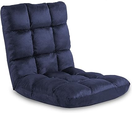 Photo 1 of  FLOGUOR Indoor 5-Position Adjustable Floor Chair with Back Support Folding Padded Gaming Sofa Chair, Lounge Chair for Adults Video Gaming, Perfect for Meditation, Reading, navy blue