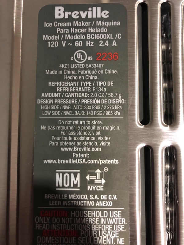 Photo 3 of * item powers on * buttons work * unable to test further *
Breville BCI600XL Smart Scoop Ice Cream Maker, Brushed Stainless Steel