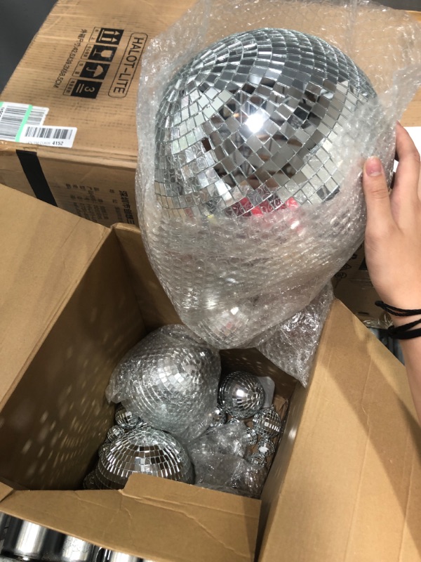 Photo 2 of 40 Pack Mirror Disco Ball in Variety Silver Hanging Glass Mirror Ball Light Ball with String Disco Hanging Ornament for Club Stage Bar Birthday 70s Party Decoration (10/ 6/ 3/ 2/ 1.2 Inch)