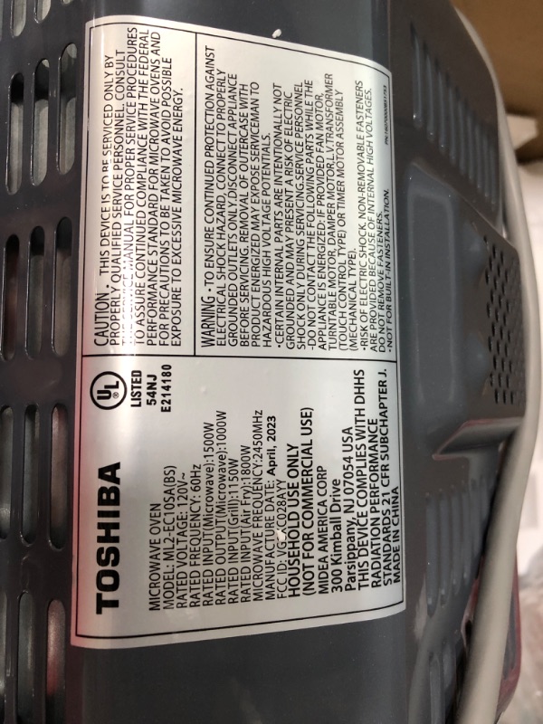 Photo 3 of ****PARTS ONLY NON FUNCTIONING***

TOSHIBA ML2-EC10SA(BS) 8-in-1 Countertop Microwave with Air Fryer Microwave Combo, Convection, Broil, Odor removal, Mute Function, 12.4" Position Memory Turntable with 1.0 Cu.ft, Black stainless steel Air Fry-1.0 Cu.Ft.