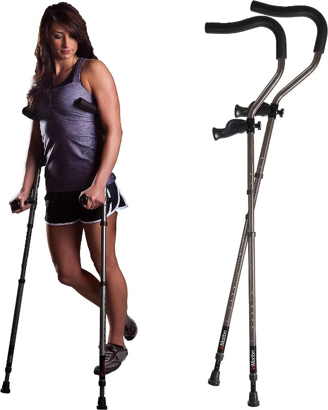 Photo 1 of in-Motion Pro Crutches | Foldable | Ergonomic Handles | Spring Assist Technology | Articulating Tips | Size Tall (5'7" - 6'10") | Charcoal Grey
