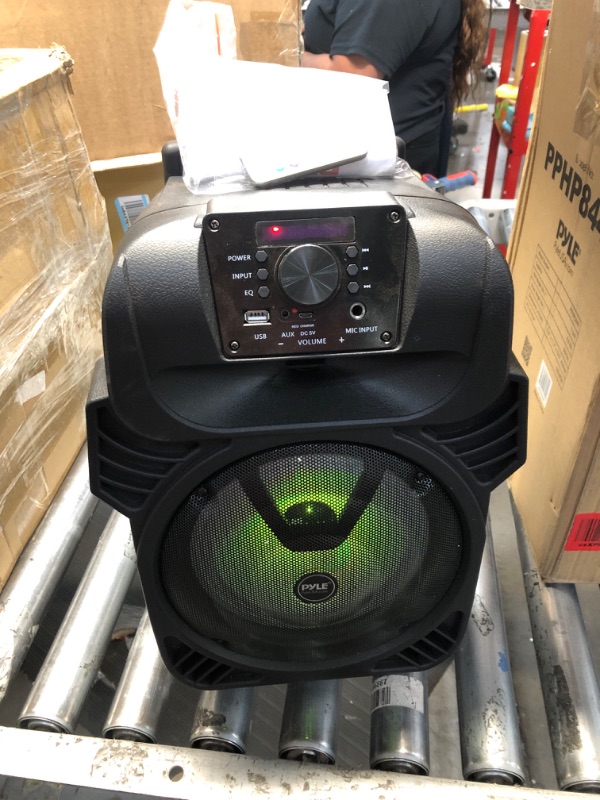 Photo 2 of Pyle 400W Portable Bluetooth PA Loudspeaker - 8” Subwoofer System, 4 Ohm/55-20kHz, USB/MP3/FM Radio/ ¼ Mic Inputs, Multi-Color LED Lights, Built-in Rechargeable Battery w/ Remote Control -PPHP844B