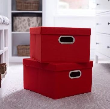 Photo 1 of  14 in. W x 15 in. D Red Fabric Cube Storage Bin 2-Pack
