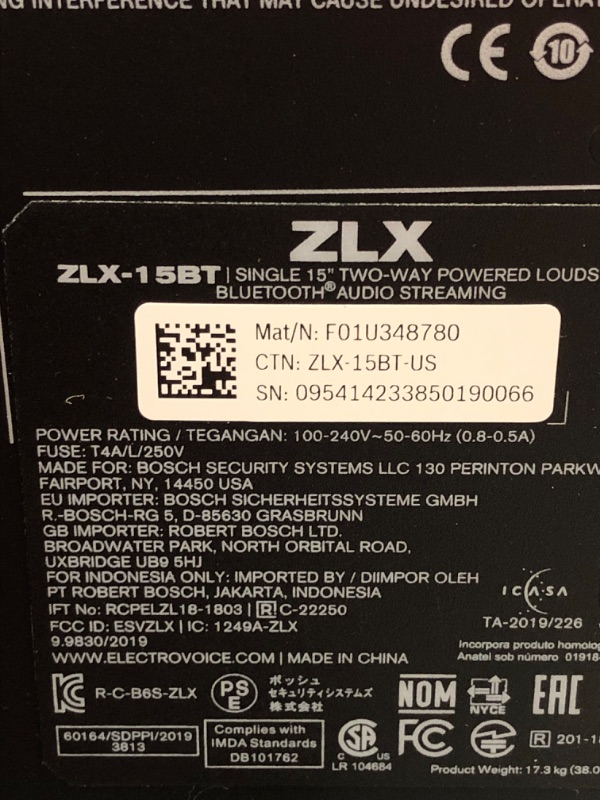 Photo 4 of Electro-Voice ZLX-15BT 15" 1000W Bluetooth Powered Loudspeaker
