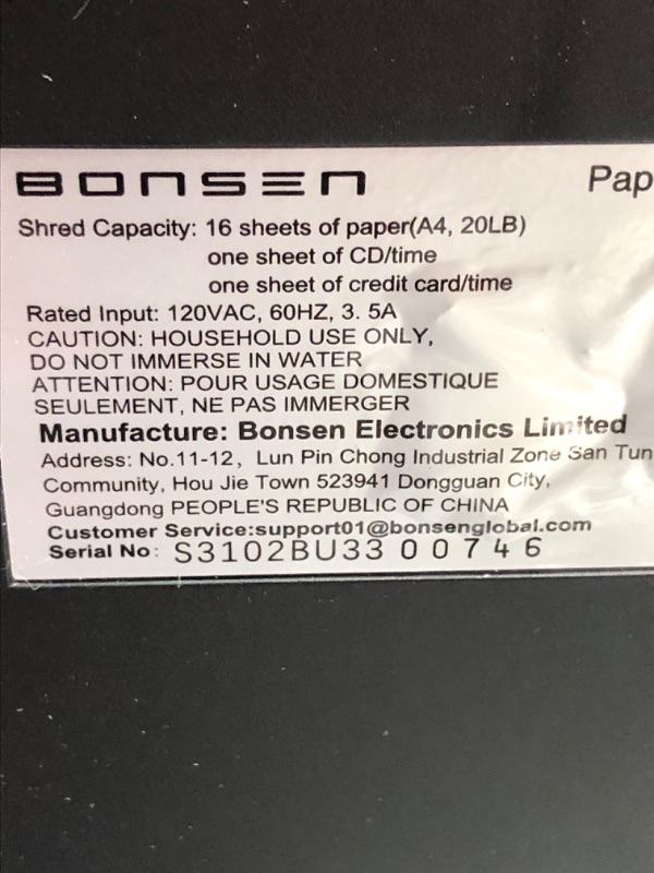 Photo 2 of BONSEN 15-Sheet Heavy Duty Paper Shredder for Office, 30-Minute Running Time Cross-Cut Shredder with 5.3-Gallon Pull Out Basket, Anti-Jam & Quiet Shredder for Home Office (S3102) 15-Sheet Cross-Cut