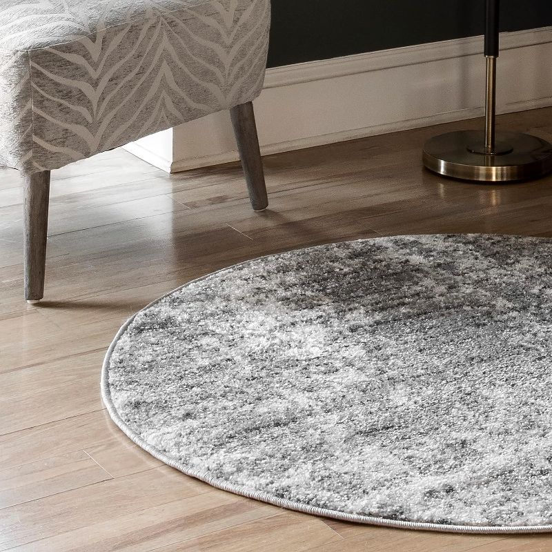 Photo 1 of  Modern Abstract Area Rug, 4' Round, Gray
Color:Grey