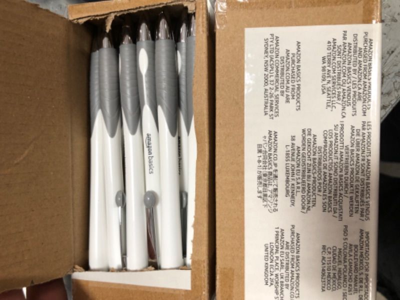 Photo 1 of 2 pk- Amazon Basics Retractable Ballpoint Pens White Barrel, Medium Point 1.0mm, Black Ink, 12 Pack

