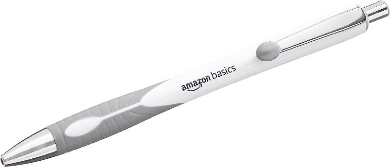Photo 1 of 2 pk- Amazon Basics Retractable Ballpoint Pens White Barrel, Medium Point 1.0mm, Black Ink, 12 Pack
