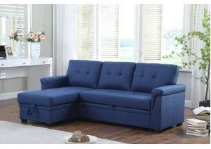 Photo 1 of *** BOX 1 OF 3*** Lilola Home Lucca Collection 81340BU Linen Reversible Sleeper Sectional Sofa with Storage Chaise in Blue Color--INCOMPLETE SET 
