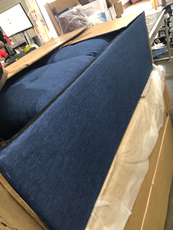 Photo 2 of *** BOX 1 OF 3*** Lilola Home Lucca Collection 81340BU Linen Reversible Sleeper Sectional Sofa with Storage Chaise in Blue Color--INCOMPLETE SET 
