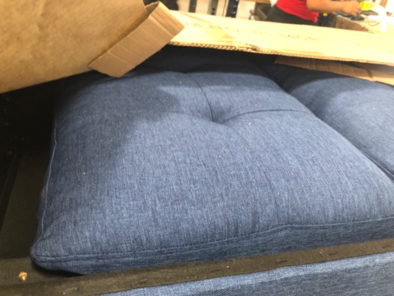 Photo 4 of *** BOX 1 OF 3*** Lilola Home Lucca Collection 81340BU Linen Reversible Sleeper Sectional Sofa with Storage Chaise in Blue Color--INCOMPLETE SET 
