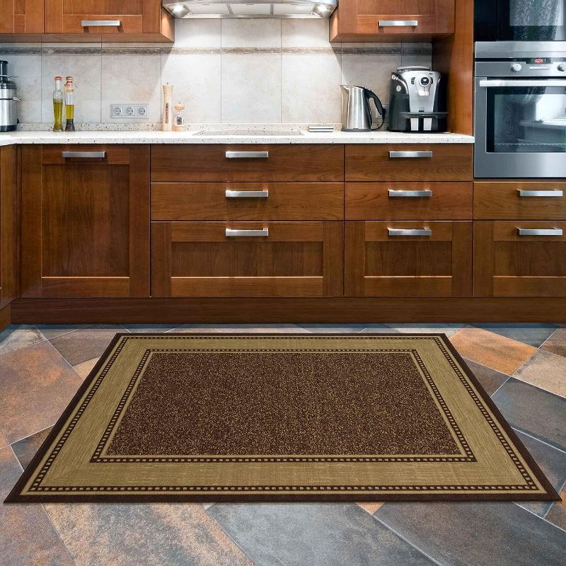 Photo 1 of 26 INCH X 35 INCH Ottohome Collection Brown Non-Slip Rubberback Bordered Design 