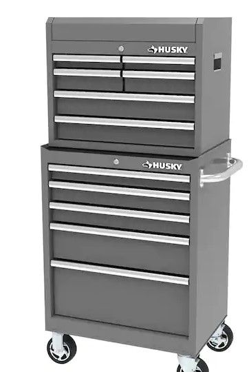 Photo 1 of 27 in. 11-Drawer Tool Chest and Cabinet Combo in Glossy Gray** TOP CHEST ONLY --- INCOMPLETE 
