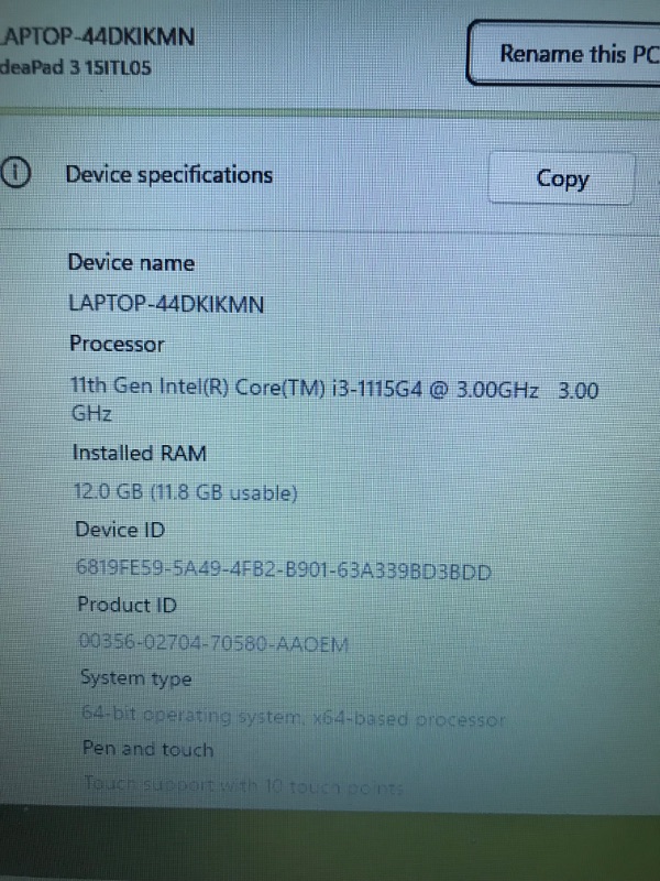 Photo 2 of LIKE NEW**Lenovo IdeaPad 3 15ITL05 - 15.6" 