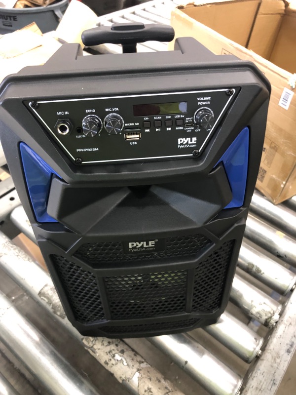 Photo 2 of Portable Bluetooth PA Speaker System - 400W Outdoor Bluetooth Speaker Portable PA System w/Microphone in, Party Lights, MP3/USB SD Card Reader, FM Radio, Rolling Wheels - Mic, Remote - Pyle PPHP82SM