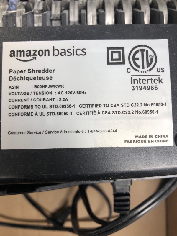 Photo 3 of "ITEM NOT FUNCTIONAL, FOR PARTS ONLY" Amazon Basics 6-Sheet Cross-Cut Paper Shredder and Shredder Sharpening & Lubricant Sheets (Pack of 24) Bundle