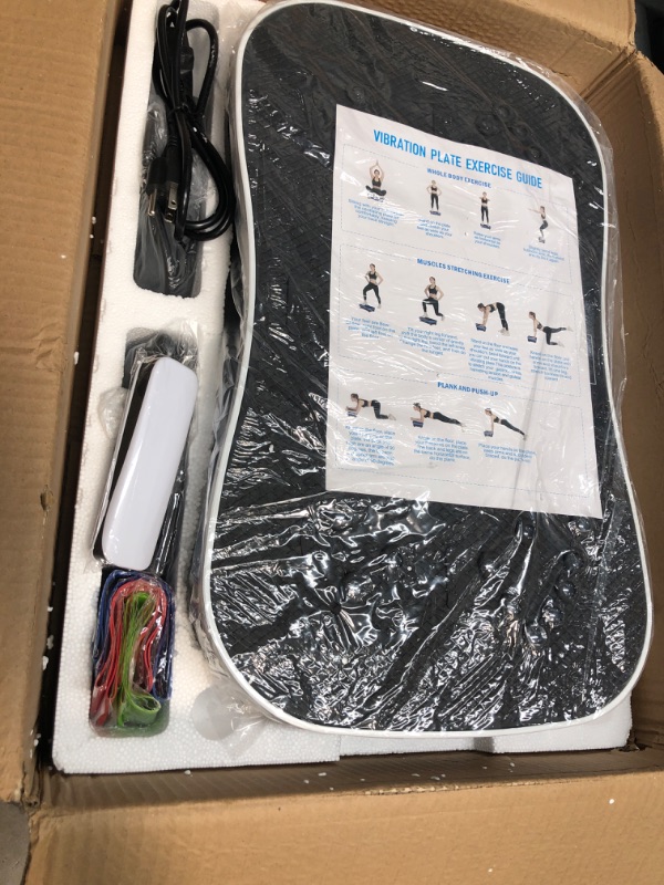 Photo 1 of TODO Vibration Plate Exercise Machine Whole Body Vibration Machine for Relieving Muscle Tightness, Remote Control/3 Resistance Loops/Resistance Bands black / white