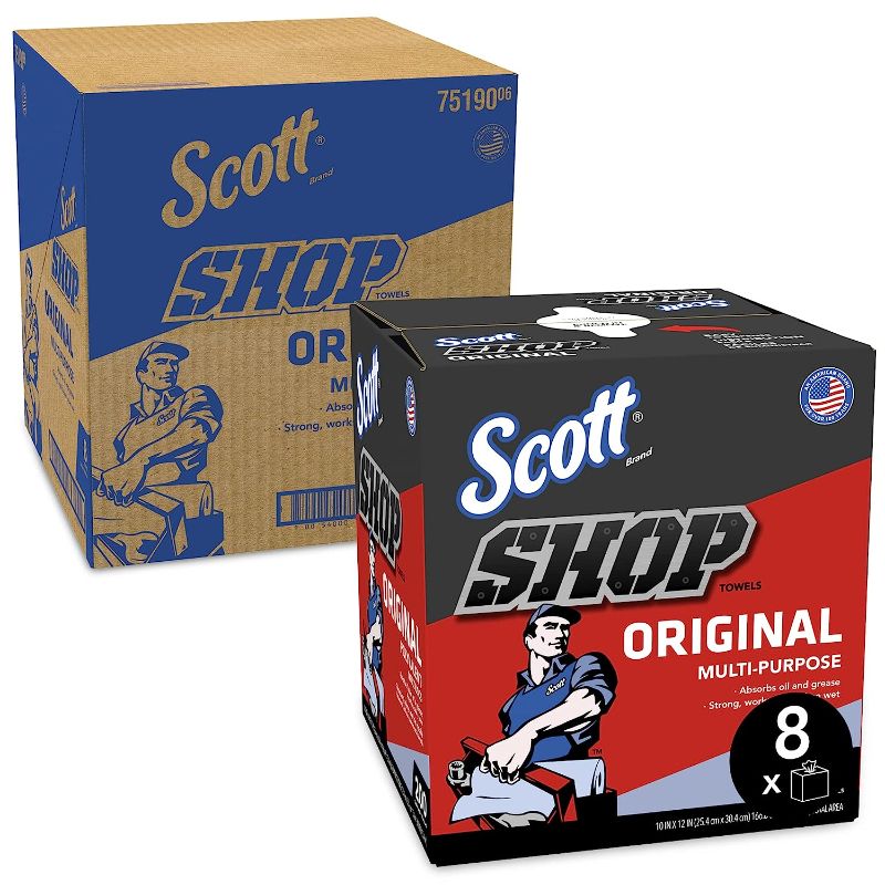 Photo 1 of ***DAMAGED***Scott Shop Towels Original (75190), Blue, Pop-Up Dispenser Box, 200 Towels/Box, 8 Boxes/Case, 1,600 Towels/Case