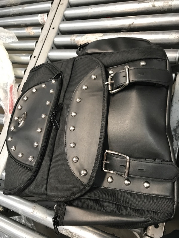 Photo 1 of Milwaukee Leather SH602S Black Textile Medium Two Piece Studded Touring Sissy Bar Motorcycle Bag - Medium Medium Black
