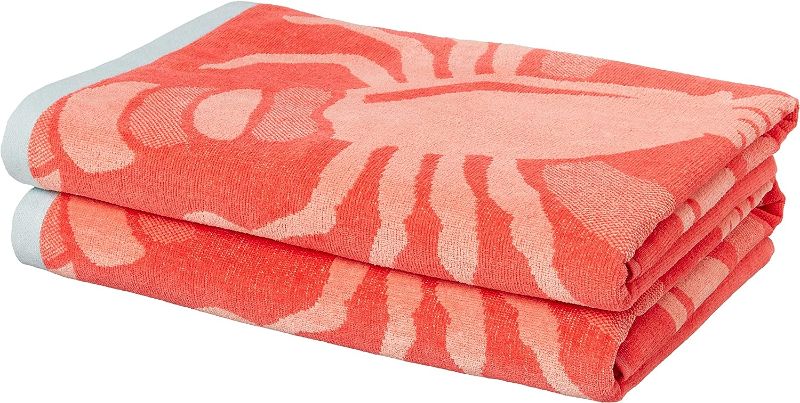 Photo 1 of Amazon Basics Oversized Premium Cotton Beach Towel, 2-Pack, Lobster, 72" x 36"
