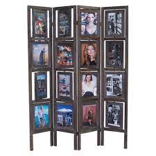 Photo 1 of **MINOR SHIPPING SCUFFS**Proman Products Oscar II Scenic 4 Panel Folding Screen Room Divider FS16773 with 16 Picture Frames Display 32 Pictures, Paulownia Wood, Smoked Brown Finish, 54" W x 1" D x 67" H (Max Extends)
