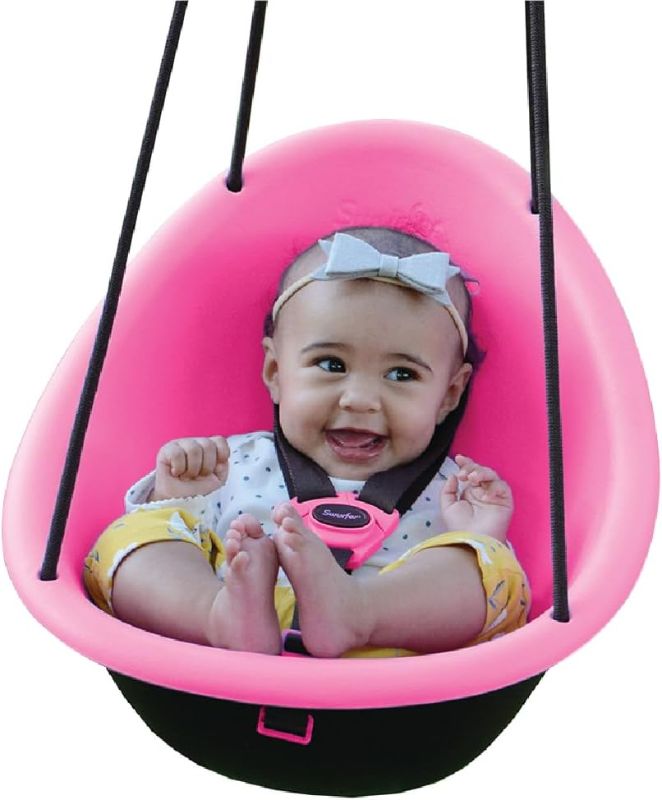 Photo 1 of **MINOR WEAR & TEAR**Swurfer Kiwi Toddler Swing – Comfy Baby Swing Outdoor, 3-Point Adjustable Safety Harness, Safe Quick Click Locking System, Foam-Lined Shell, Blister-Free Rope, Easy Installation, Age 9 Months and Up
