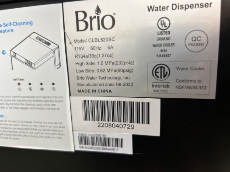 Photo 3 of SEE NOTES-Brio CLBL520SC Self-Cleaning Bottom Load Water Cooler Dispenser for 3 & 5 Gallon Bottles – Hot, Room & Cold Spouts, Child-Safety Lock, LED Display...
