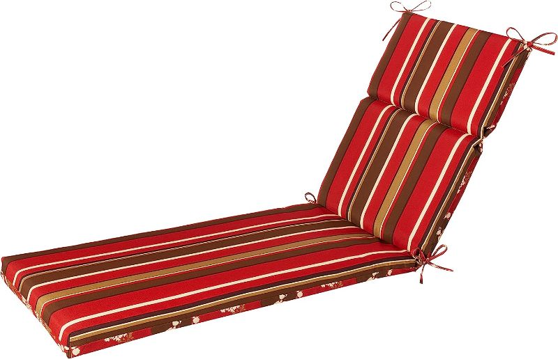 Photo 1 of Pillow Perfect Reversible Floral Stripe Outdoor Patio Chaise Lounge Cushion Plush Fiber Fill, Weather, and Fade Resistant, 1 Count (Pack of 1), Brown
