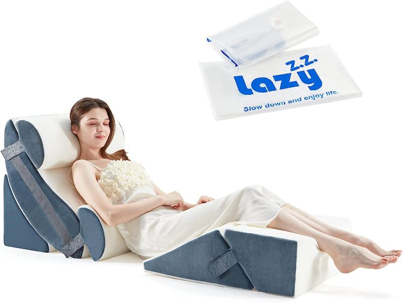 Photo 1 of Lazyzizi 6pcs Orthopedic Bed Wedge Pillow Set Memory Foam for Knee, Lumbar and Back Pain Relief Adjustable Bed Pillow - Acid Reflux, Anti Snoring & GERD...
