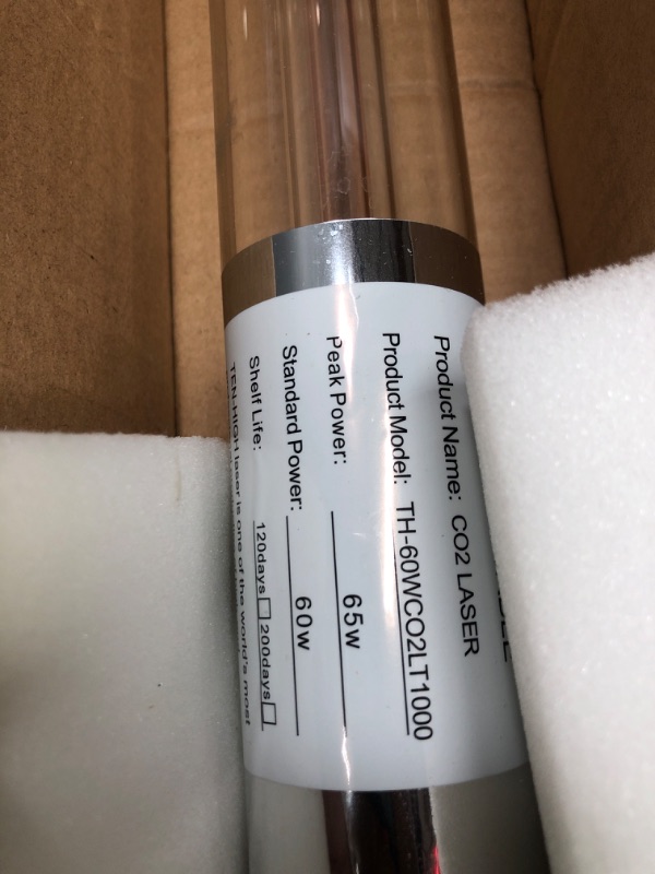 Photo 3 of TEN-HIGH 60W CO2 Laser Tube 1000mm D50mm, Wires Preconnected with Coating, for Laser Cutter Laser Engraving Cutting Machine 60W 1000mm