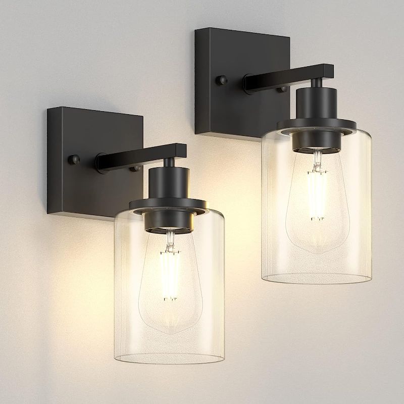 Photo 1 of 
Licperron Black Vanity Wall Sconces Set of Two, Modern Sconces Wall Lighting Fixture with Clear Glass Shade for Bathroom, Industrial Metal Wall Mount Lamp for Bedroom Mirror Living Room
