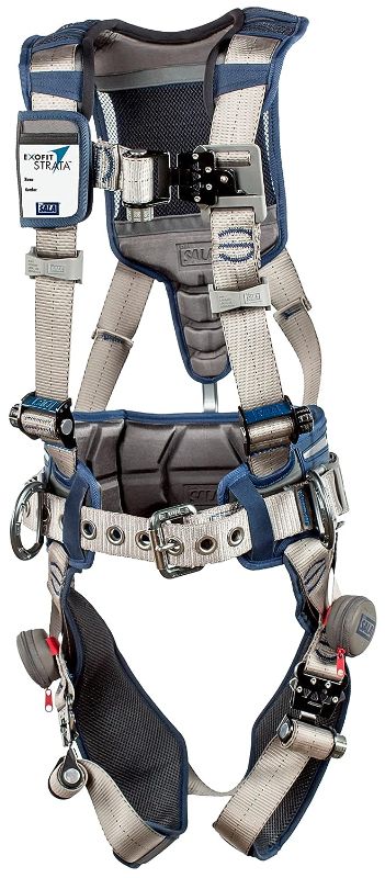 Photo 1 of 3M DBI-SALA 1112538 ExoFit STRATA, Aluminum Back/Side D-Rings, Tri-Lock Revolver QC Buckles with Sewn in Hip Pad/Belt, X-Large, Blue/Gray
