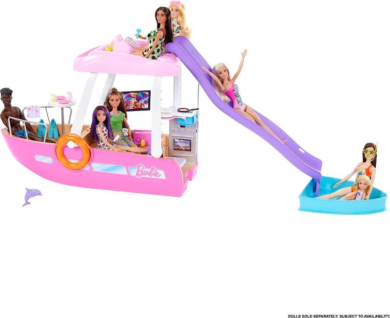 Photo 4 of Barbie Toy Boat Playset, Dream Boat with 20+ Pieces Including Pool, Slide & Dolphin, Ocean-Themed Accessories
