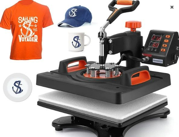 Photo 1 of Heat Press Machine, 12 X 15 inch, 6 in1 Heat Press, 800W Sublimation Machine, 360° Rotation Swing-Away Heat Press, Dual-Tube Heating Printing for DIY T-Shirts Cap Mugs