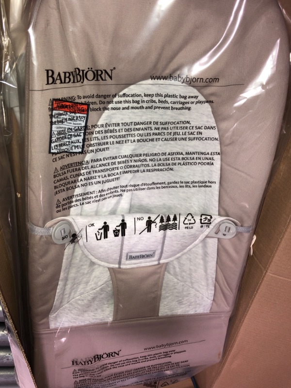 Photo 1 of BABYBJÖRN Bouncer Balance Soft, Cotton/Jersey, Beige/Gray Cotton/Jersey Beige/Gray