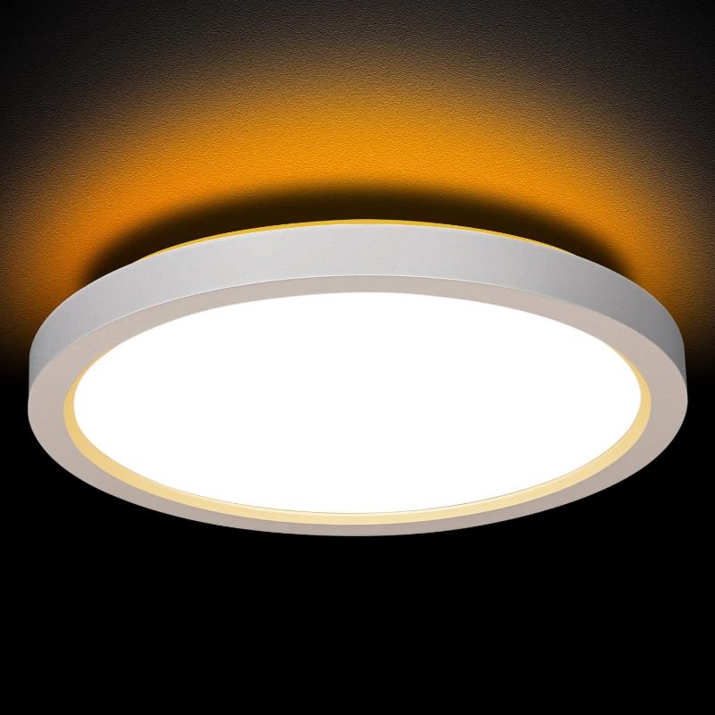 Photo 1 of 13 Inch LED Round Flat Panel Light, 24W 2400lm 3000K/4000K/5000K CCT Selectable, Dimmable Edge-Lit Flush Mount LED Ceiling Light for Kitchen, Bedroom, Laundry and Closet Room, Black 13 inch 